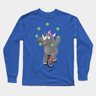 Funny cute rhino juggling on unicycle Long Sleeve T-Shirt